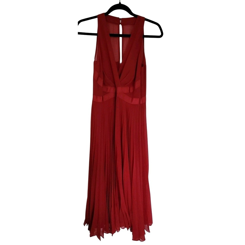 White House‎ Black Market Sz 2 Red Pleated Maxi Dress Sleeveless V-Neck Marilyn